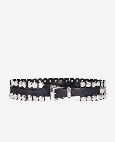 Ceinture Large En Cuir Noir Avec Rivets - The Kooples - Modalova