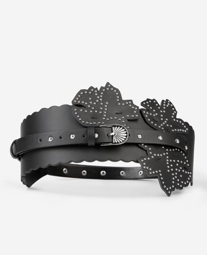 Ceinture Large En Cuir Noir Avec Empiècements Fleurs - The Kooples - Modalova