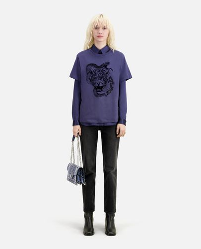 T-shirt Bleu Avec Flocage Snake Leopard - The Kooples - Modalova