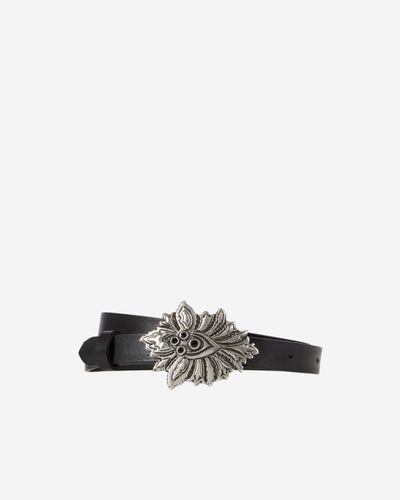 Ceinture Fine En Cuir Noir Avec Boucle Fleur - The Kooples - Modalova