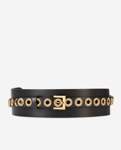 Ceinture Large En Cuir Noir Avec Œillets Et Strass - The Kooples - Modalova