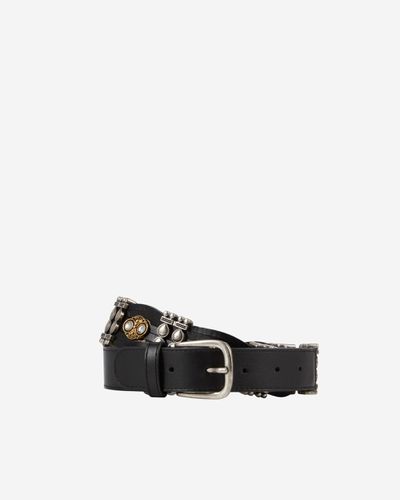 Ceinture Fine En Cuir Noir Avec Ornements - The Kooples - Modalova