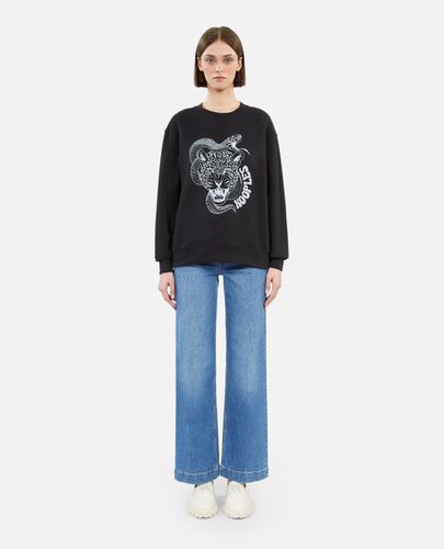 Sweatshirt Noir Avec Sérigraphie Snake Leopard - The Kooples - Modalova