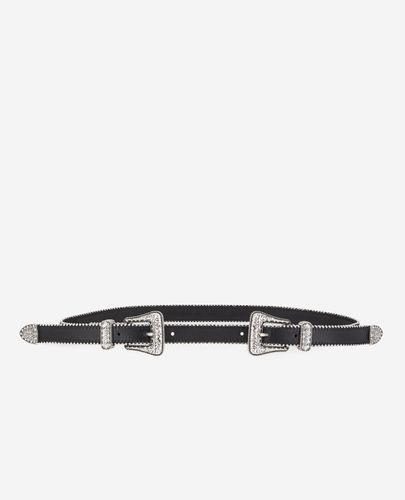 Ceinture En Cuir Noir Avec Double Boucle Western À Strass - The Kooples - Modalova