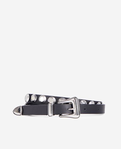 Ceinture Fine En Cuir Noir Avec Rivets - The Kooples - Modalova