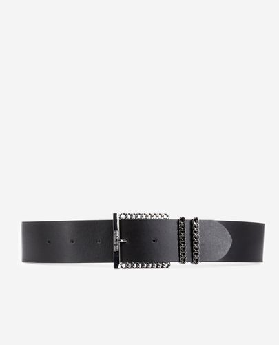 Ceinture En Cuir Noir Avec Boucle Chaîne - The Kooples - Modalova