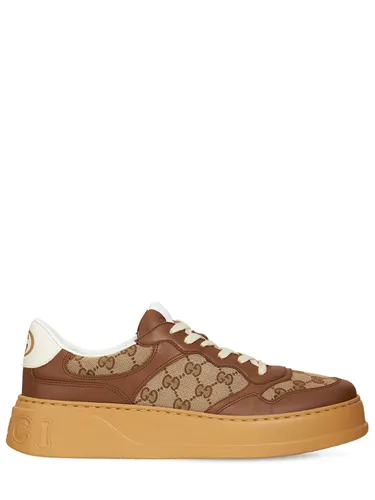 Baskets En Cuir Et Toile Gg - GUCCI - Modalova