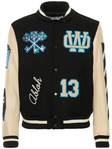 Veste Varsity En Cuir Avec Cristaux - OFF-WHITE - Modalova