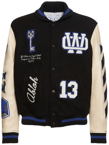 Veste Varsity En Cuir Brodé - OFF-WHITE - Modalova