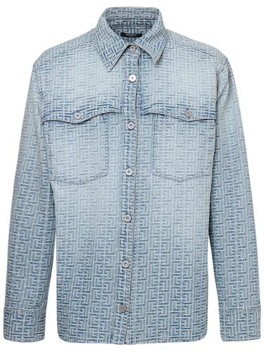 Chemise En Denim De Coton Jacquard À Monogramme - BALMAIN - Modalova