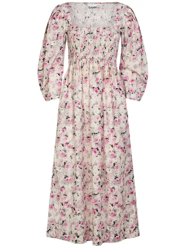 Robe Longue En Coton Imprimé - GANNI - Modalova