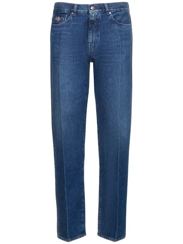 Pantalon Droit En Denim De Coton Délavé - VERSACE - Modalova