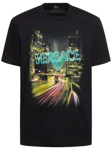 T-shirt En Coton Imprimé Lights - VERSACE - Modalova