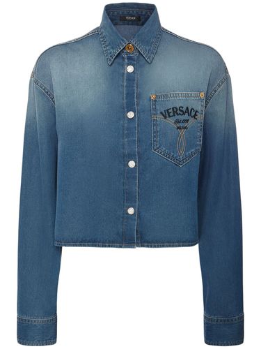 Surchemise Courte En Denim À Logo - VERSACE - Modalova