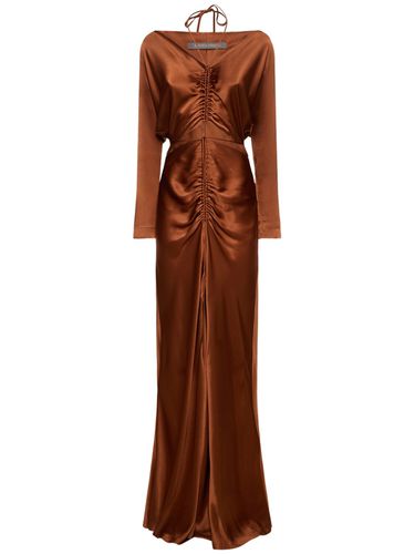 Robe Manches Longues En Satin Drapé Ajouré - ALBERTA FERRETTI - Modalova