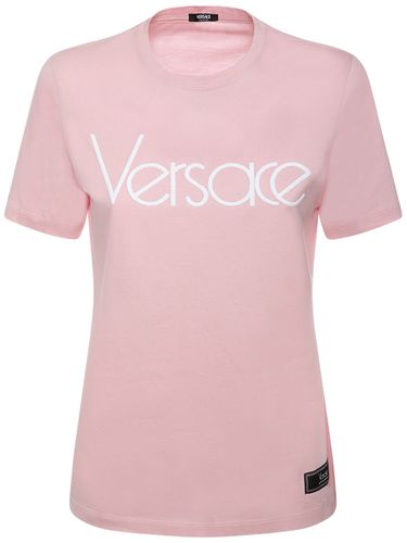 T-shirt En Jersey À Logo Brodé - VERSACE - Modalova