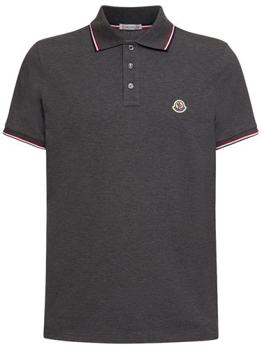 Polo En Coton Avec Patch Logo - MONCLER - Modalova