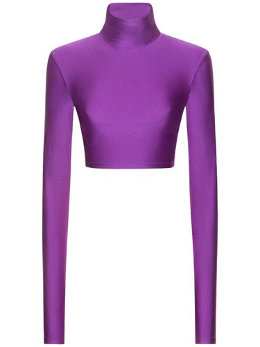 Crop Top Col Roulé En Lycra Brillant - THE ANDAMANE - Modalova