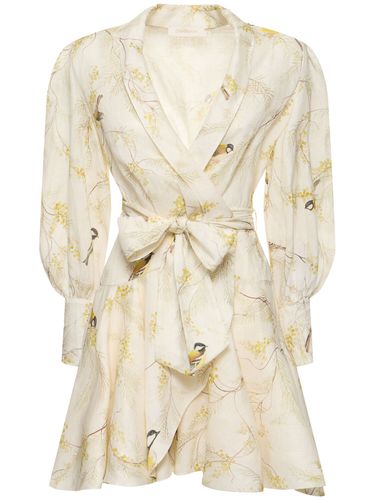 Robe Portefeuille Courte En Lin Imprimé - ZIMMERMANN - Modalova