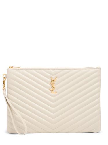 Pochette Moyenne En Cuir Matelassé - SAINT LAURENT - Modalova