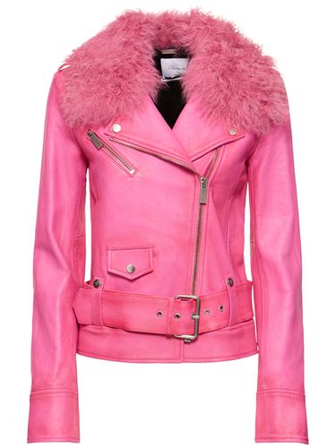 Veste En Cuir Avec Col En Fourrure Et Ceinture - BLUMARINE - Modalova