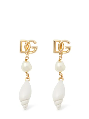 Boucles D'oreilles Avec Coquillage Et Logo Dg - DOLCE & GABBANA - Modalova