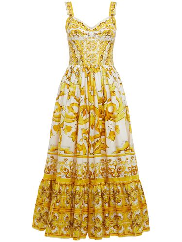 Robe Mi-longue En Popeline Imprimée Maiolica - DOLCE & GABBANA - Modalova