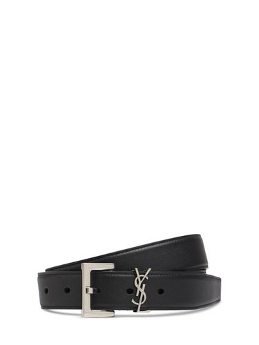 Ceinture En Cuir Lisse À Monogramme 3 Cm - SAINT LAURENT - Modalova