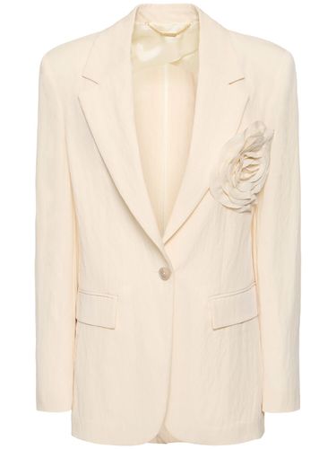 Veste En Gabardine Délavée Avec Épingle Rose - BLUMARINE - Modalova