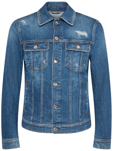 Veste En Denim De Coton Stretch D'aspect Usé - DOLCE & GABBANA - Modalova