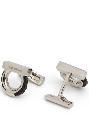 Boutons De Manchette En Cuir Tressé Gancio - FERRAGAMO - Modalova