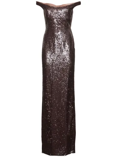 Robe En Sequins À Col Bardot - ROLAND MOURET - Modalova