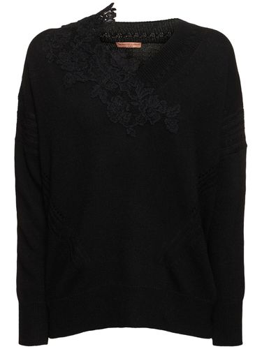 Pull-over Col En V En Maille Brodée - ERMANNO SCERVINO - Modalova