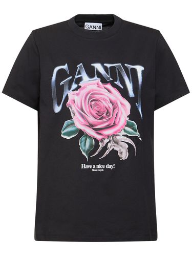 T-shirt En Coton Biologique Imprimé Rose - GANNI - Modalova