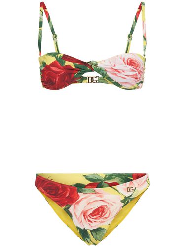 Bikini En Jersey Imprimé Roses - DOLCE & GABBANA - Modalova