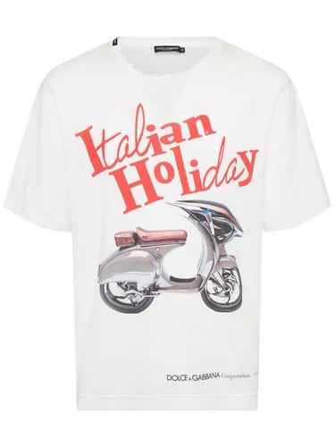 T-shirt En Jersey Imprimé Italian Holiday - DOLCE & GABBANA - Modalova