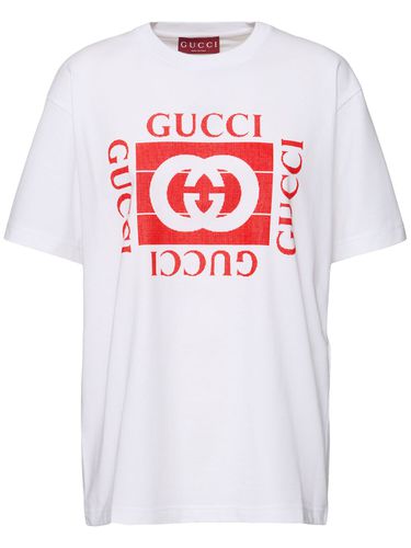 T-shirt En Coton Imprimé Gg Gucci - GUCCI - Modalova