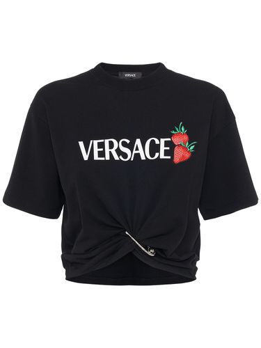 T-shirt Court En Jersey De Coton Imprimé Logo - VERSACE - Modalova