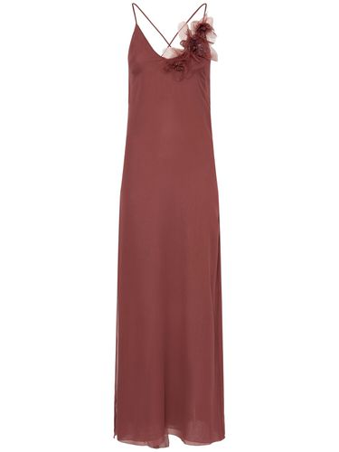 Georgette Long Dress W/ Flowers - BLUMARINE - Modalova