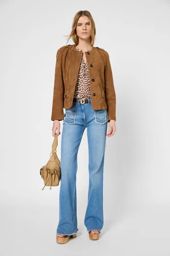 Veste sans col en cuir velours - ROBERTE - Gerard Darel - Modalova