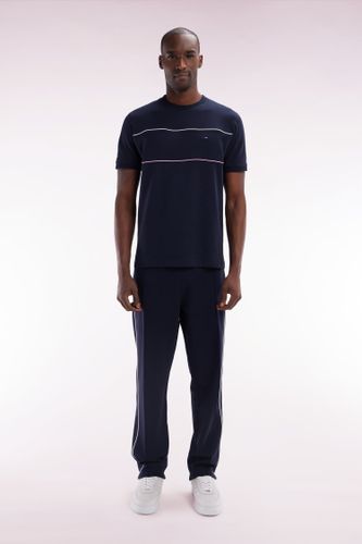 Pantalon Jogging En Molleton Coton Stretch Marine Passepoil Ciel Coupe Droite - Eden Park - Modalova