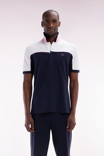 Polo À Manches Courtes En Coton Marine Colorblock Coupe Droite - Eden Park - Modalova