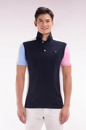 Polo À Manches Courtes Colorblock En Coton Marine Coupe Droite - Eden Park - Modalova