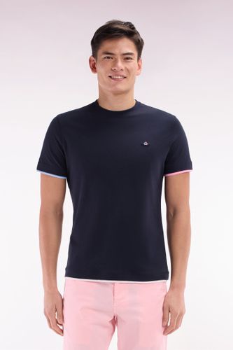 T-shirt Uni En Coton Marine Bordures De Manches Colorées Coupe Droite - Eden Park - Modalova