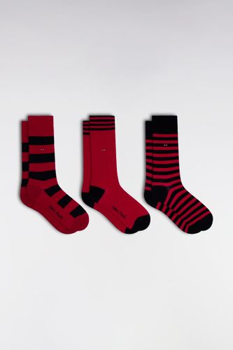 Lot De 3 Paires De Chaussettes Cerclées Marine Et Fuchsia En Coton Stretch Mélangé - Eden Park - Modalova