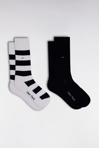 Lot De 2 Paires De Chaussettes En Coton Stretch Mélangé Blanches Et Marine - Eden Park - Modalova