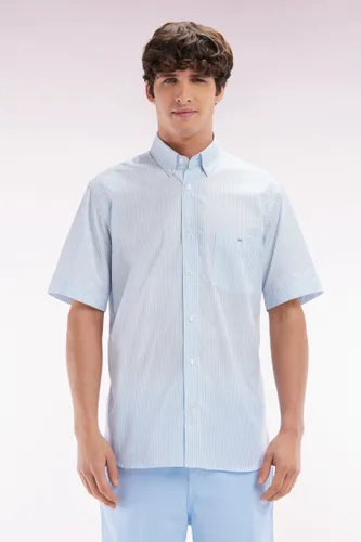 Chemise À Manches Courtes En Coton Tissage Jacquard Rayé Ciel Coupe Droite - Eden Park - Modalova