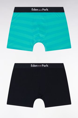 Lot De Deux Boxers En Jersey De Coton Stretch Marine Et Cerclé Vert - Eden Park - Modalova