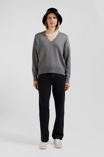 Pull col V en laine et coton gris anthracite coupe Relaxed - Eden Park - Modalova