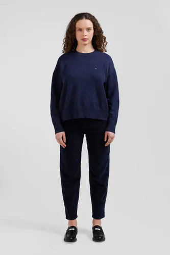 Pull col rond en laine et coton bleu marine coupe Relaxed - Eden Park - Modalova